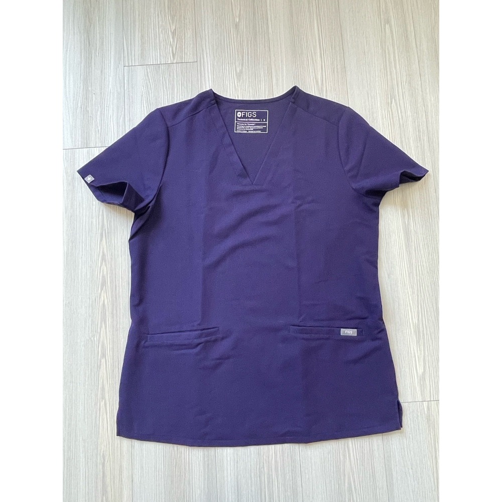 Figs Women's Purple Eggplant Scrub Top Size Small Medical Nursing